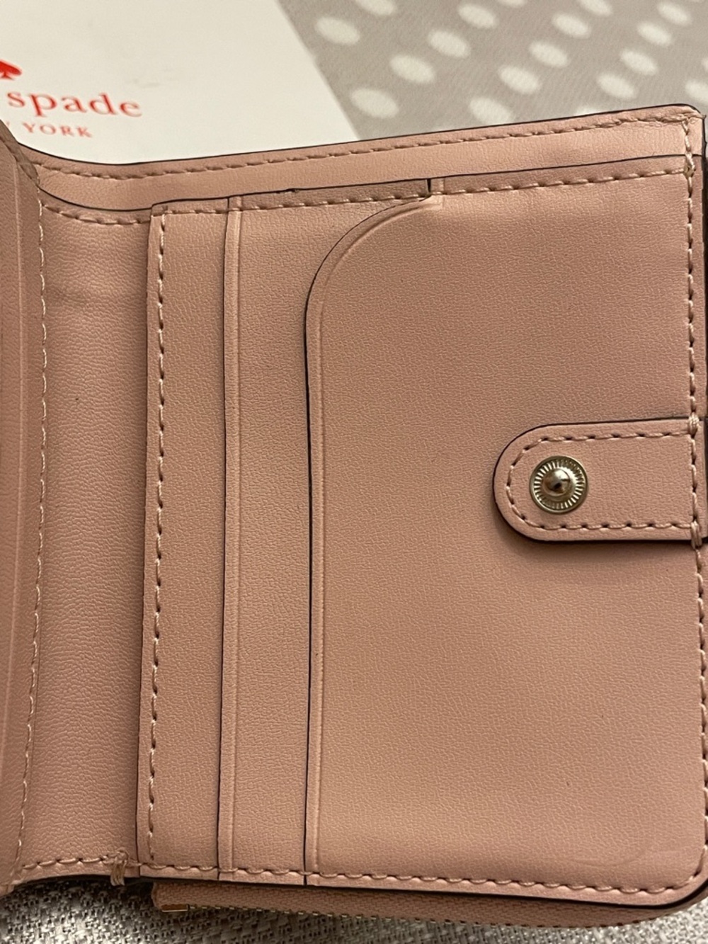 kate spade Pink Floral Compact Zip Wallet with Gold Logo - Picture 4 of 10